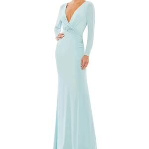 NWT Ieena for MacDuggal LONG SLEEVE RUCHED JERSEY V-NECK GOWN